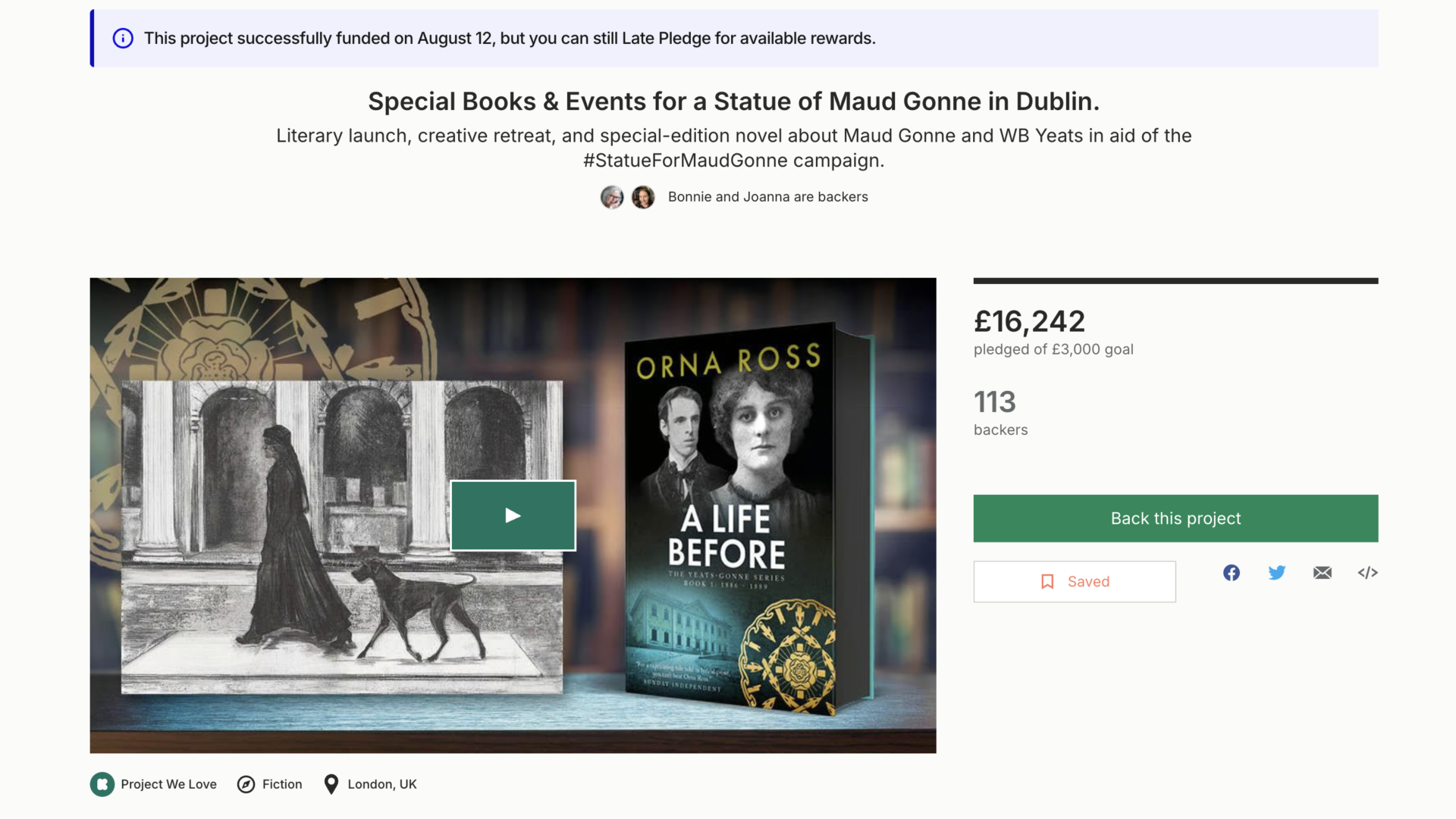 Maud Gonne Statue Kickstarter Successfully Funded